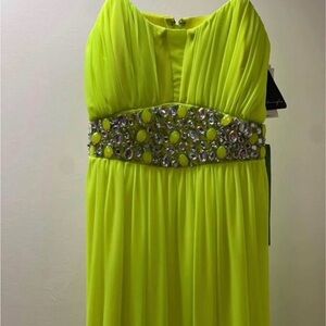 Elegant Lime Green Embellished Dress with matching bow tie